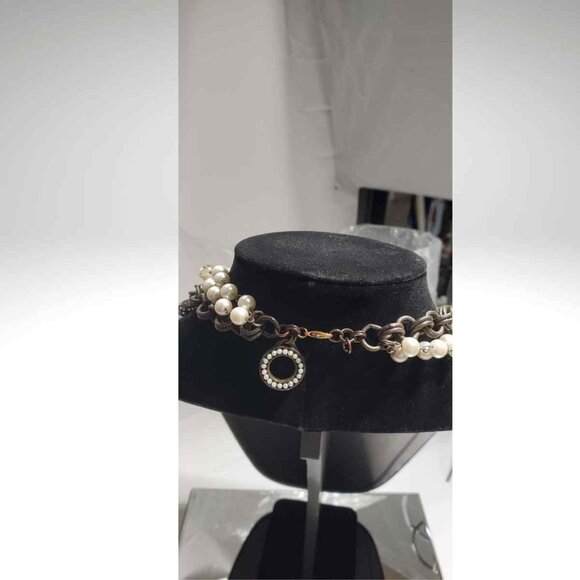 Vintage Ladies Charm Necklace with 2 Strands Pearls Fashion Jewelry 17in Long - Picture 7 of 9